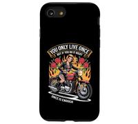Sexy Motocicleta Mujer Jinete Biker Babe Sólo Vive Una vez Llamas Carcasa para iPhone SE (2020) / 7 / 8