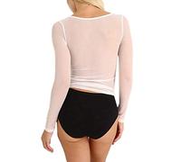 Sexy Mujer Lenceria Hot Interior Conjuntos Camisa sin costuras Transparente Manga larga de malla corta Mujeres Shaper Arm Top Blusa Íntima Disfraz Mujer Sexy Erótico Roupa Interior Mulher (White, XXL)