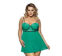 Sexy Mujer Mini Babydoll Vestido de encaje Lencería verde con geformten Cups L/XL