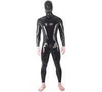 Sexy Negro Látex Fetiche Cuerpo Completo Catsuits Para Hombres Monos De Goma Con Capucha Doble Hombro Cremallera Entrepierna Cremallera Rojo,Blanco,yo