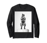 Sexy Shibari Art Tees - Modelo en Shibari Cuerda en Pedestal BW Manga Larga
