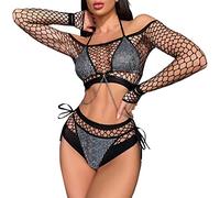 Sexy Spicy Girl Style Club nocturno para mujer que destaca la red de pesca, set dividido, plata, L