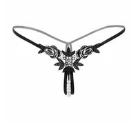 Sexy Tanga con Perlas Mujer Seductora Hot Tanga Mujer Abierto Bajo Tanga Mujeres Bragas Bragas Sadomaso A Crotchless Underwear, Negro , Talla única
