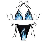 Sexy Two Bikini Sets for Women Triangle Top & Tanga Tie Up Swimsuit, azul, XL