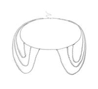 Sexy verano brillante diamantes de imitación multicapa simple chal hombro boda nupcial playa bikini cuerpo cadena joyería para mujer, Uniform Size, Perla Perla Acero de titanio, No es una piedra