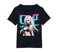 Sexy Waifu Otaku Anime Cyberpunk Chica Japonés Camiseta, Mujer Tallas Grandes, Negro, 1XL Grande