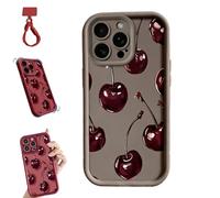 Sexy Wine Cherry Graffiti Phone Case,Creative Red Cherry Print Phone Case,Full Shockproof Protective Covers for iPhone 13/14/15/16/17 Pro MAX (Coffee, for 15 Pro MAX)