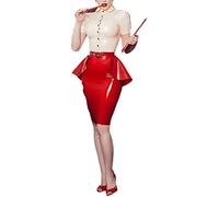 Sexy Women Latex White Shirt And Red Skirts With Skirt Customize,Blanco,X-Pequeño