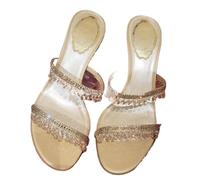 Sexy Women Sandals Thin Heel Rhinestone High Heels Open Toe Backless Slippers Fairy Style(Champagne(6cm),36)