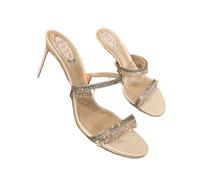 Sexy Women Sandals Thin Heel Rhinestone High Heels Open Toe Backless Slippers Fairy Style(White(6cm),36)