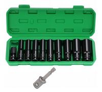 Sexyhot 11 Piezas, Llaves de Vaso Impacto Profundo de 1/2", Extractor Tornillos Antirrobo Con Caja, Engrosado a Extractor de Tuercas Para Reparación de Coches, Cambio de Neumáticos(10-24 mm)