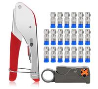 Sexyhot Conector F de Compresión Herramienta, RG59/6 Kit de Herramientas Crimpadoras de Cable Coaxial, 20 Conectores, Corte de 9 mm, Ajustable, Cómodo Agarre(480g)