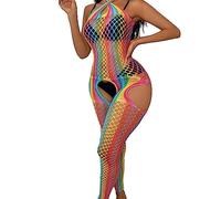 SEXYTINE Mini vestido de red a rayas arcoíris colorido para mujer, para cosplay, Halloween, baile, bikini, playa (arcoíris 01)