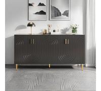 Seyakany Aparador Salón con 4 puertas y 2 cajones, aparador comedor con diseño ondulado único, asas y patas doradas, mueble de almacenamiento, para comedor, salón, entrada, 152 x 40 x 75 cm, negro