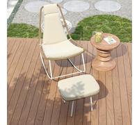 Seyakany - Juego de 2 sillas mecedoras de acero galvanizado con reposapiés para terraza, con cuerda trenzada a mano, jardín y balcón, color beige y marrón