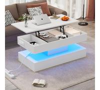 Seyakany - Mesa de centro con iluminación LED y espacio de almacenamiento oculto, mesa auxiliar con elevador hidráulico, toma de carga integrada, 100 x 50 x 42 cm, capacidad de carga 50 kg, color