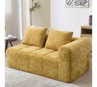 Seyakany Sofá moderno de 2 plazas con 2 cojines, sofá esquinero con bolsillos laterales para mando a distancia y teléfono móvil, chaise longue con cuidado y elegante, no requiere montaje, amarillo