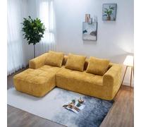 Seyakany - Sofá moderno de 3 plazas con 3 cojines, sofá esquinero con bolsillos laterales para mando a distancia y teléfono móvil, chaise longue con cuidado y elegante, no requiere montaje, amarillo