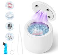 Seyaom - Dispositivo de limpieza ultrasónica con canalón dental (42000 Hz, portátil, 24 W, 250 ml, con lámpara UV, para retención, prótesis, protectores bucales, joyas