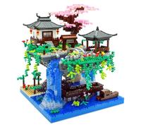 Seyaom Kit de mini ladrillos iluminados para estanque de flores de durazno, juego de construcción de árbol bonsái de cerezo de arquitectura china para adultos, niños y niñas de 10 años en adelante