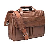seyfocnia Bolsa de cuero para laptop de 15.6 pulgadas, resistente al agua, maletín de viaje de negocios, bolsa de trabajo para computadora, regalo para marido (marrón)