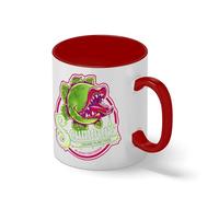 Seymour's Organic Plant Food Coffee Mug - Funny Cult Movie Horror Fan Gift - Audrey II Venus Flytrap Cup Blanco Taza Aro y Mango Con Rojo Mug