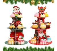 Seyrnicay Soporte de torre para cupcakes de Navidad, soporte de 3 niveles para servir cupcakes, bandeja para servir dulces, postres, pasteles, galletas, donas, dulces, fiestas, bodas, vacaciones