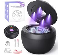 Seyuwise Máquina limpiadora ultrasónica de retención de 45 kHz para limpiador de prótesis dentales de 200 ml, protector bucal, alineador, protector nocturno, joyas, 4 modos de limpieza, temporizador