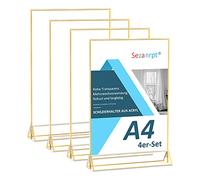 Sezanrpt A4,Soporte para letreros de acrílico con oro (4 unidades, números de mesa de boda, soporte de doble cara, soporte para menú transparente para mesa, soporte de papel, marco de fotos
