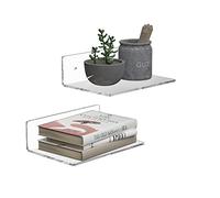Sezanrpt Estante de pared transparente de 9 pulgadas, estante flotante pequeño acrílico para pared, repisas de exhibición de pared del hogar para almacenamiento, decoración de habitación, ahorro de