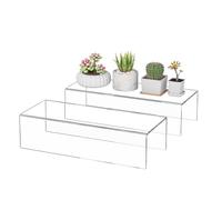 Sezanrpt Estantería acrílica elevadora de 30 x 12 x 7,5 cm, paquete de 2, bandeja de acrílico rectangular de escritorio, soporte para figura, bolsillos, 30 x 12 x 7,5 cm