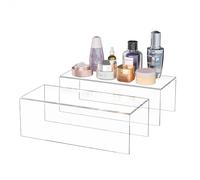 Sezanrpt Estantería acrílica elevadora de 30 x 13 x 10 cm, paquete de 2, soporte acrílico transparente para coleccionables, tienda de marca, organizador de almacenamiento para el hogar, 30 x 13 x 10