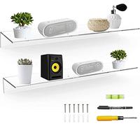 Sezanrpt Estanterías flotantes transparentes de pared de 60 cm, acrílico, estantes largos, montados en la pared, para plantas, altavoces, radio, Funko Pop, juguetes de peluche, libros, artículos de