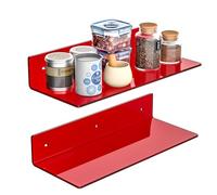 Sezanrpt Estantes acrílicos rojos de 38 cm, estantes de pared para dormitorio, estantes de exhibición de pared para coleccionables, altavoces, plantas, 2 unidades