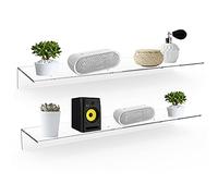 Sezanrpt Estantes flotantes transparentes de 24 pulgadas para pared, estante largo de pared acrílico, estantes montados en la pared para plantas, altavoz, radio, Funko Pop, animales de peluche,