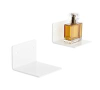 Sezanrpt Juego de 2 estantes de pared pequeños blancos de 10 cm, acrílico pequeño flotante para altavoces, plantas, reloj digital, cámaras de seguridad, resistentes, 2 unidades