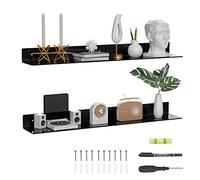 Sezanrpt Juego de 2 estantes largos de pared de acrílico, de 91,5 cm, color negro, montados en la pared de acrílico, organizador para botellas, especias, vino, juguetes, controladores, taza