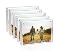 Sezanrpt Juego de 5 Marcos de Fotos Acrílicos 6 x 9 cm, Bloque Magnético Transparente de Doble Cara, Escritorio Sin Marco, Monedero, Pequeños 5 x 7 cm