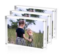 Sezanrpt Marco de fotos acrílico de 10 x 15 cm, paquete de 3, pantalla de fotos transparente, magnético, de doble cara, autoportante