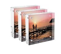 Sezanrpt Marco de fotos de acrílico de 7,5 x 7,5 cm, paquete de 3 para imágenes de 7,5 x 7,5 cm o 5 x 5 cm, marco de fotos de doble cara transparente grueso para escritorio, soporte para pequeños