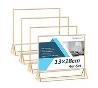 Sezanrpt Soporte acrílico para carteles con borde dorado, 13x18 cm, horizontal, 4 unidades, borde dorado para visualización de menús de restaurante, números de mesa de boda