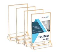 Sezanrpt Soporte acrílico para tarjetas de mesa, dorado, 13x18 cm, vertical, 4 unidades, números de mesa acrílicos, para bodas, menús claros, para mesa, restaurante, soporte de papel, marco de fotos