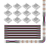 SEZO Kit de Cnectores de Cinta LED Conector de Esquina LED 12piezas SMD 4pines 10mm Transparente Inalámbrico Sin Costura Board to Wire Connectors + 6 Cables de Extensión 22AWG de 15cm de Largo