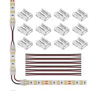 SEZO Kit de Conectores de Cinta LED Conector de Esquina LED 12piezas SMD 2PIN 10mm Transparente Inalámbrico Sin Soldadura Tablero a Cable Conectores + 6 Cables de Extensión de 15cm de Largo
