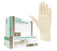 SF Guantes de látex desechables sin polvo - L, blancos, 100 unidades, elásticos y resistentes para medicina, limpieza y uso profesional