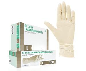 SF Guantes de látex desechables sin polvo - L, blancos, 100 unidades, elásticos y resistentes para medicina, limpieza y uso profesional