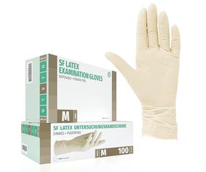 SF Guantes de látex desechables sin polvo - M, blancos, 100 unidades, elásticos y resistentes para medicina, limpieza y uso profesional