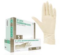 SF Guantes de látex desechables sin polvo - S, blancos, 100 unidades, elásticos y resistentes para medicina, limpieza y uso profesional
