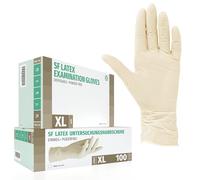 SF Guantes de látex desechables sin polvo - XL, blancos, 100 unidades, elásticos y resistentes para medicina, limpieza y uso profesional