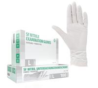 SF Guantes de nitrilo L blancos - 100 unidades, guantes desechables sin polvo, sin látex, médicos y de examen, aptos para cocina, limpieza, cosmética y uso doméstico